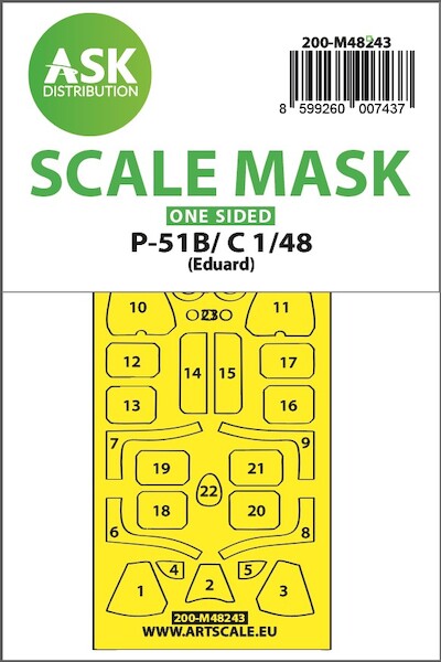Masking Set P51B-C Mustang Canopy, Wheels (Eduard) Single Sided 200-M48243