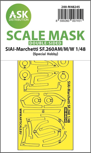 Masking Set SIAI Marchetti SF260 AM/M/W Canopy, Wheels (Special Hobby)Double Sided 200-M48245