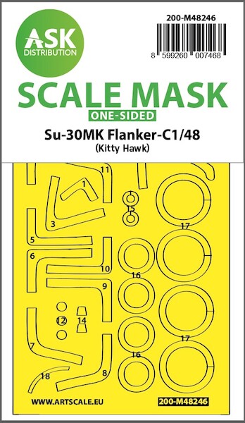 Masking Set Sukhoi Su30MK Flanker C Canopy, Wheels (Kitty Hawk) Single Sided  200-M48246