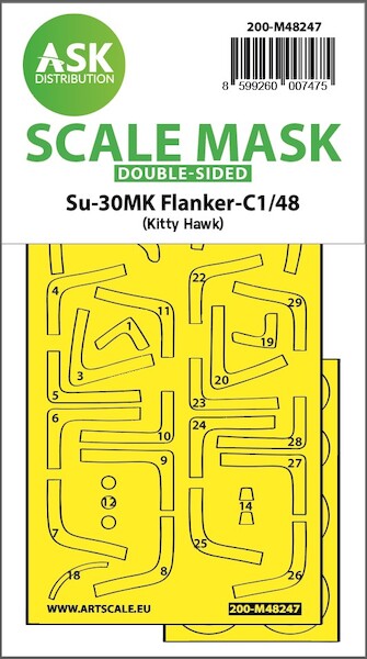 Masking Set Sukhoi Su17/Su22UM3K/UM4 Fitter Dual Canopy, Wheels (Kitty Hawk) Single Sided 200-M48247