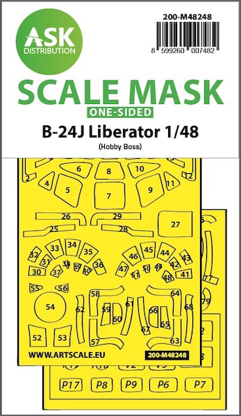 Masking Set B24J Liberator Canopy, Turrets, Other Glasing (Hobby Boss) Single Sided  200-M48248