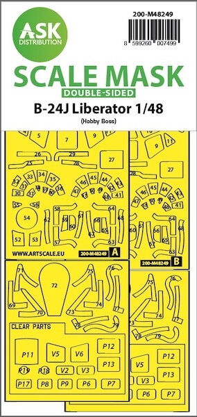 Masking Set B24J Liberator Canopy, Turrets, Other Glasing (Hobby Boss) Double Sided 200-M48249