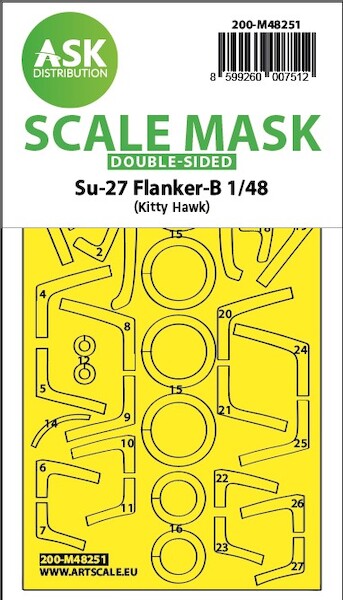 Masking Set Sukhoi Su27 Flanker B Canopy, Wheels (Kitty Hawk) Double Sided 200-M48251