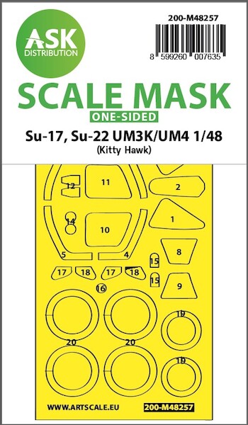 Masking Set Sukhoi Su17/Su22UM3K/UM4 Fitter Dual Canopy, Wheels (Kitty Hawk) Single sided 200-M48257
