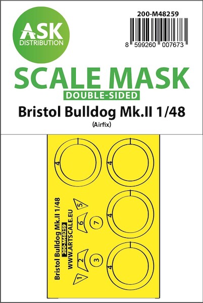 Masking Set Bristol Bulldog MKII Windschield, wheels (Airfix) Double Sided 200-M48259