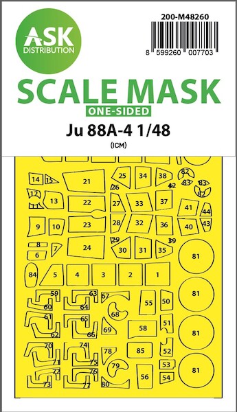 Masking Set Junkers Ju88A-4  Canopy, Nose, Wheels (ICM)) Single Sided  200-M48260