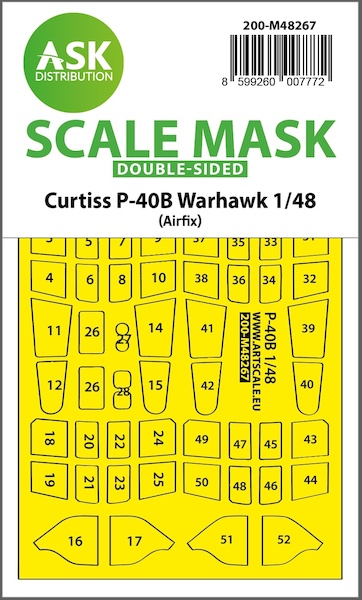 Masking Set Curtiss P40B Warhawk Canopy (Airfix) Double Sided 200-M48267