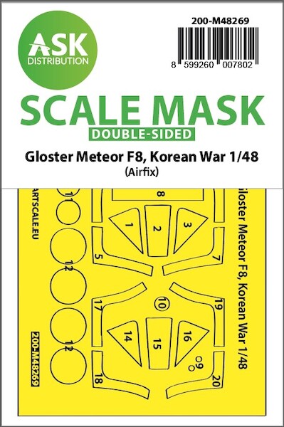 Masking Set Gloster Meteor MK F8 |Korean War Canopy, wheels (Airfix) Double Sided Sided 200-M48269
