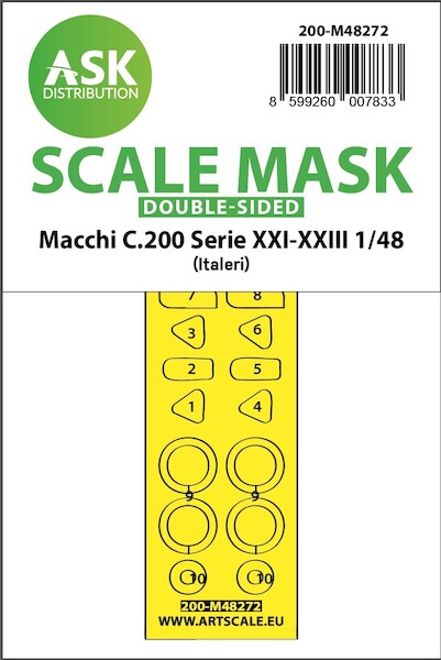 Masking Set Macchi MC200 series XXI, XXIII Windshield and wheels (Italeri) Double Sided 200-M48272