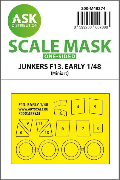 Masking Set Junkers F13 Early windshields, cabin windows and wheels (MiniArt) Single Sided 200-M48274