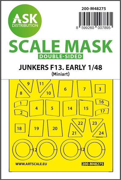 Masking Set Junkers F13 Early windshields, cabin windows and wheels (MiniArt) Double Sided  200-M48275