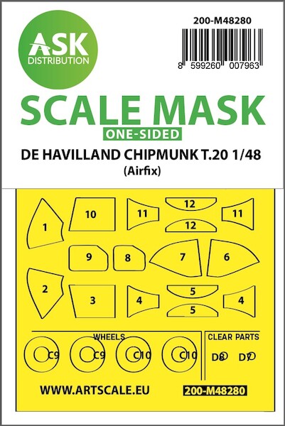 Masking Set De Havilland Canada DHC1 Chipmunk T20 Canopy (Airfix) Single Sided 200-M48280