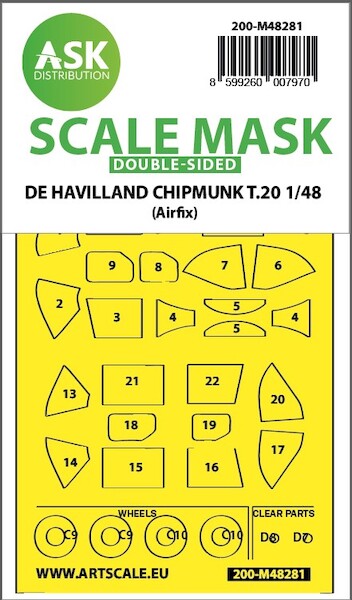 Masking Set De Havilland Canada DHC1 Chipmunk T20  Canopy (Airfix) Double Sided  200-M48281