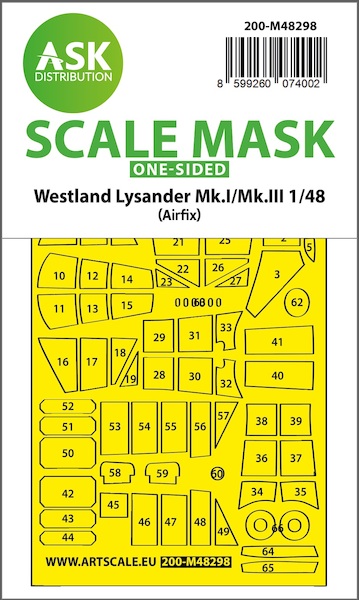 Masking Set Westland Lysander MKI/MKIII Canopy (Airfix) Single Sided 200-M48298