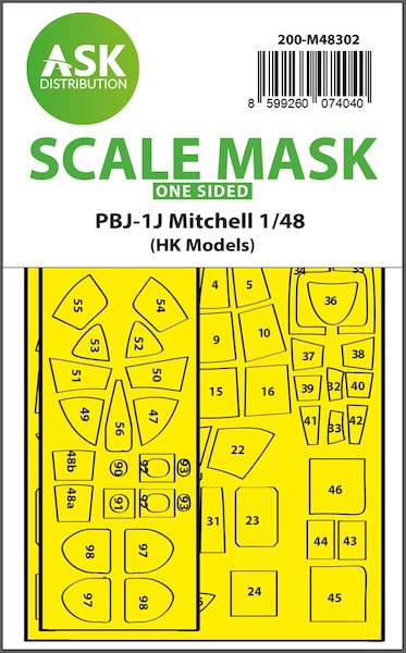 Masking Set PBJ-1J Mitchell Canopy and other glassparts (Hong Kong Models ) Single Sided 200-M48302