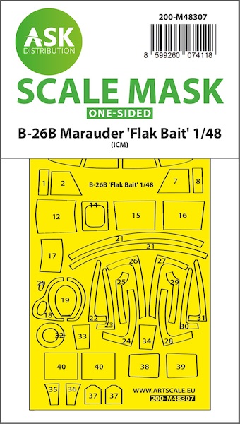 Masking Set B26B Marauder "Flak Bait" Canopy and other glassparts (ICM) Single Sided 200-M48307