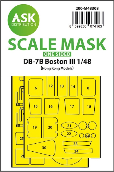 Masking Set DB7B Boston III Canopy and other glassparts (Hong Kong Models) Single Sided 200-M48308