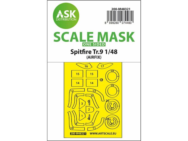 Masking Set Spitfire Tr9  Canopy Single Sided (Airfix)  200-M48321
