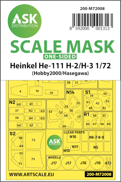 Masking Set Heinkel He111H-2/H-3 (Hobby 2000 / Hasegawa) Single sided 200-M72008