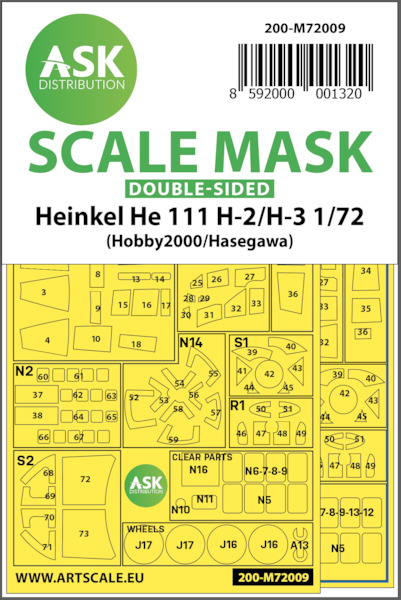 Masking Set Heinkel He111H-2/H-3 (Hobby 2000 / Hasegawa) Double sided 200-M72009