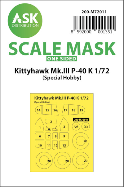 Masking Set Curtiss P40K / Kittyhawk MKIII (Special Hobby) Single sided 200-M72011