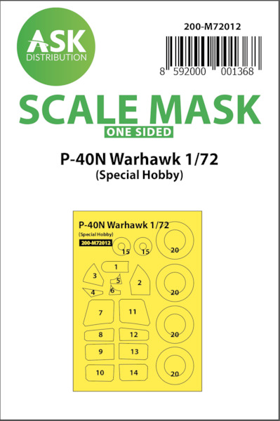 Masking Set Curtiss P40N / Kittyhawk MKIV (Special Hobby) Single sided 200-M72012