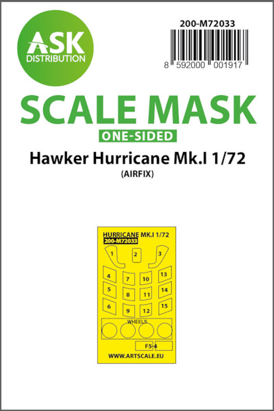 Masking Set Hurricane MK1 (Airfix) Single sided 200-M72033