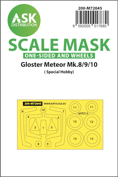 Masking Set Gloster Meteor MK.8/9/10 Glassparts and wheels (Special Hobby)  Single sided  200-M72045