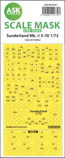 Masking Set Short Sunderland MKI/II/II/III Glassparts and wheels (Special Hobby) Single sided  200-M72047