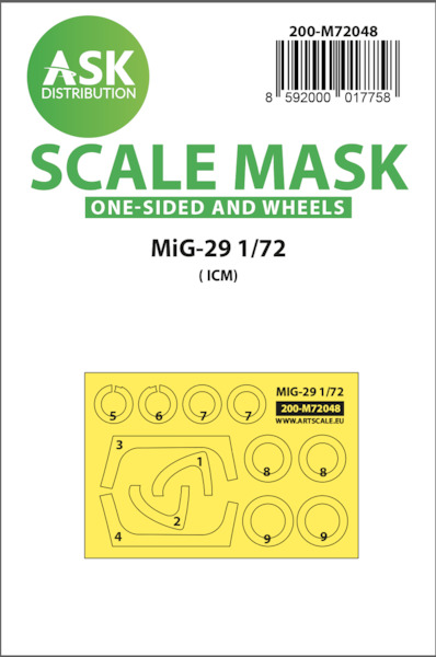 Masking Set Mikoyan MiG29A Fulcrum  Glassparts and wheels (ICM)  Single sided  200-M72048