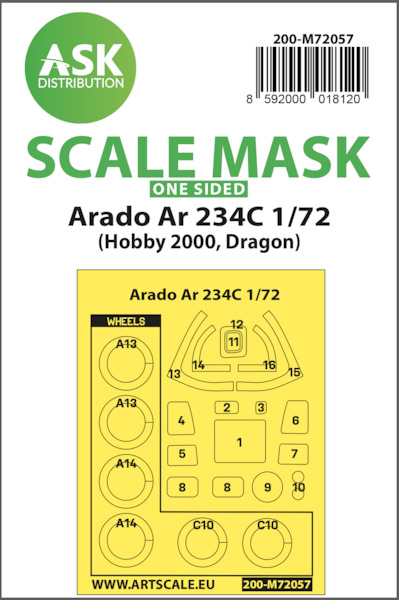 Masking Set Arado AR234C Canopy & Wheels (Hobby 2000. Dragon) Single sided  200-M72057