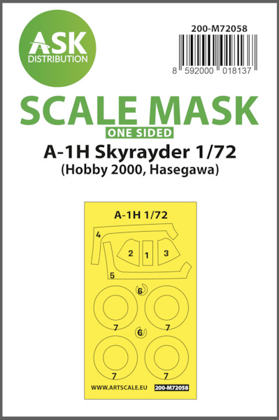 Masking Set A1H Skyraider Canopy & Wheels (Hobby 2000, Hasegawa) Single sided  200-M72058