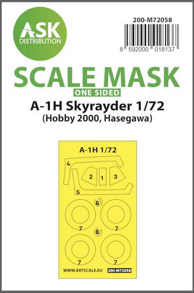 Masking Set A1H Skyraider Canopy & Wheels (Hobby 2000, Hasegawa) Single sided 200-M72058