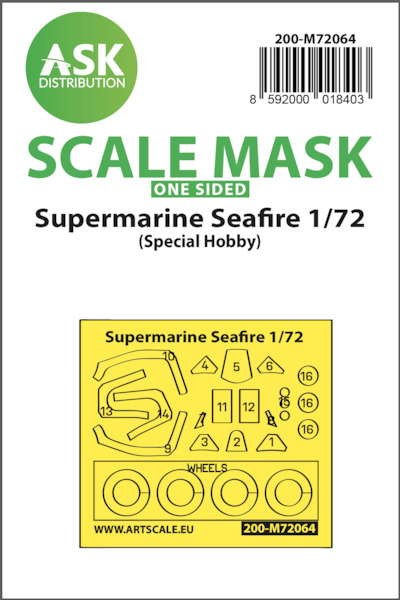 Masking Set Supermarine Spitfire Mk.21, Mk.22, Mk.24 / Seafire Mk.45, MK.46, Mk.47 Canopy and wheels (Special Hobby) Single sided 200-M72064