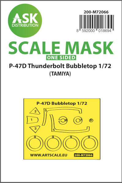 Masking Set Republic P47D Thunderbolt Bubbletop Canopy and wheels (Tamiya) Single Sided 200-M72066