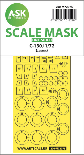 Masking Set Lockheed C130J Hercules Glasspart and wheels (Zvezda) Single Sided  200-M72075