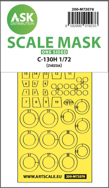 Masking Set Lockheed C130H Hercules Glasspart and wheels (Zvezda) Single Sided 200-M72076