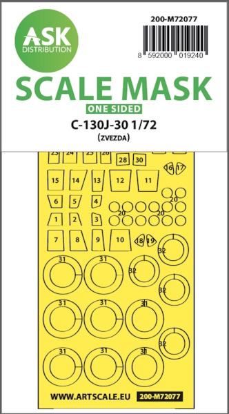Masking Set Lockheed C130J-30 Hercules Glasspart and wheels (Zvezda) Single Sided 200-M72077