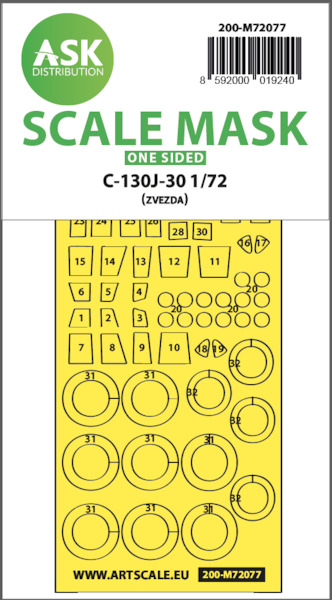 Masking Set Lockheed C130J-30 Hercules Glasspart and wheels (Zvezda) Single Sided  200-M72077