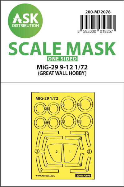 Masking Set Mikoyan MiG29 9-12 Fulcrum Canopy and wheels (Great Wall Hobby) Single Sided 200-M72078