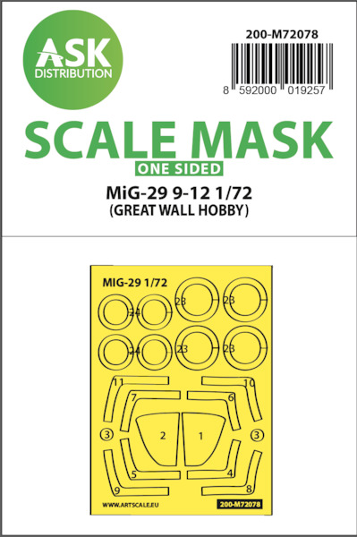 Masking Set Mikoyan MiG29 9-12 Fulcrum Canopy and wheels (Great Wall Hobby) Single Sided  200-M72078