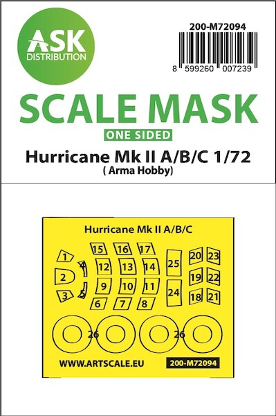 Masking Set Hawker Hurricane MKIIA/B/C (Arma) Single Sided 200-M72094