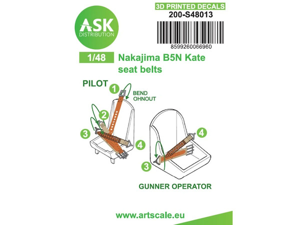 Nakajima B5N Kate Seat Belts for Pilot and gunner/Navigator  200-S48013