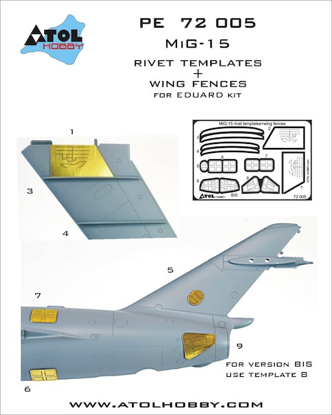 Mikoyan MiG15 rivet template & wing fences PE72005