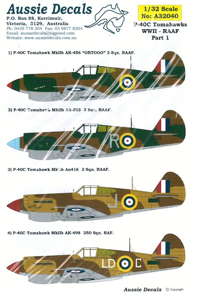 Curtiss P40C Tomahawk (WW2 RAAF) A32040