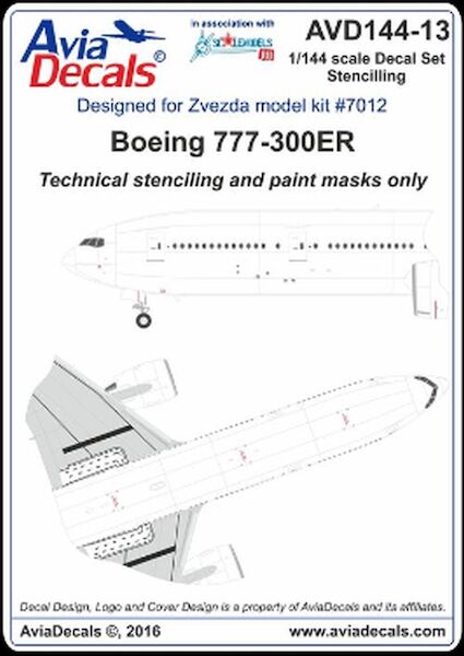 Boeing 777-300ER technical Stencilling and paint mask for Zvezda AVD144-13
