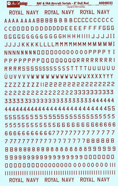 RAF & FAA Aircraft Serial Number Characters: 8" Dull Red aod48C03