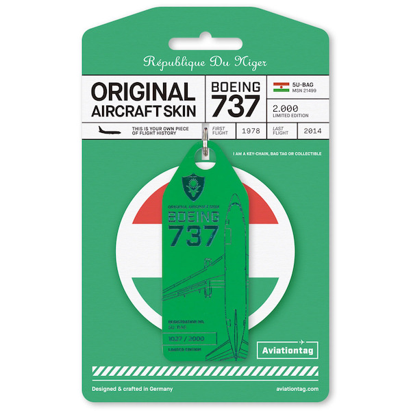 Keychain made of: Republic of Niger Boeing 737-200 - 5U-BAG (Green) 5U-BAG GRN