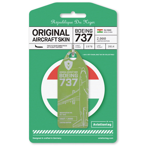 Keychain made of: Republic of Niger Boeing 737-200 - 5U-BAG (Light Green)  5U-BAG L-GRN