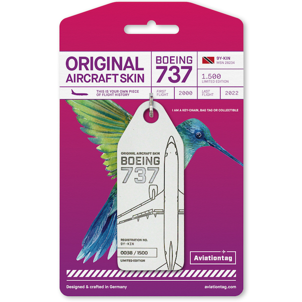 Keychain made of real aircraft skin: Boeing 737 Caribbean Airlines 9Y-KIN 9Y-KIN